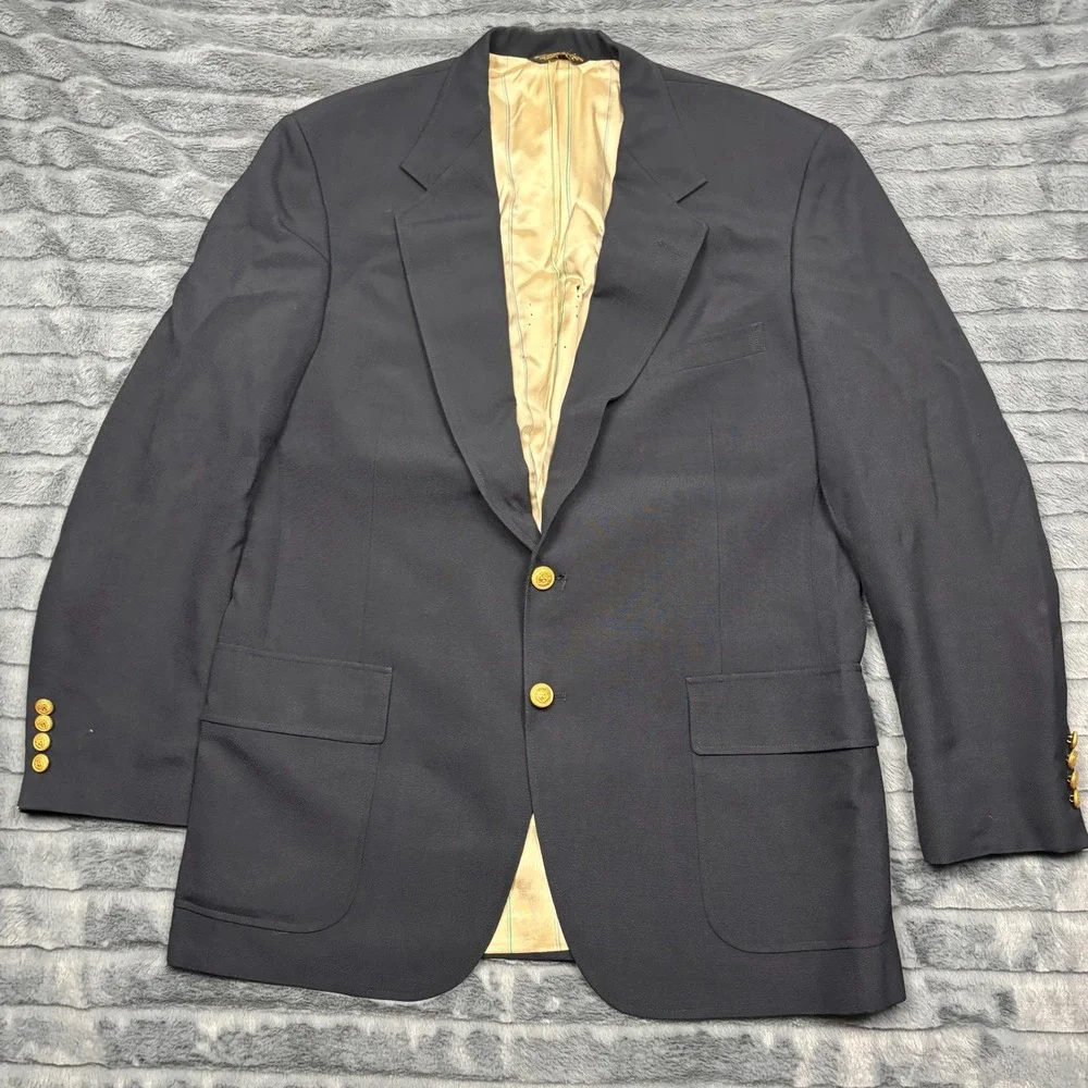 Wimbledon by Racquet Club Dillard's Navy Blue Blazer Gold Button Sport Coat 42R